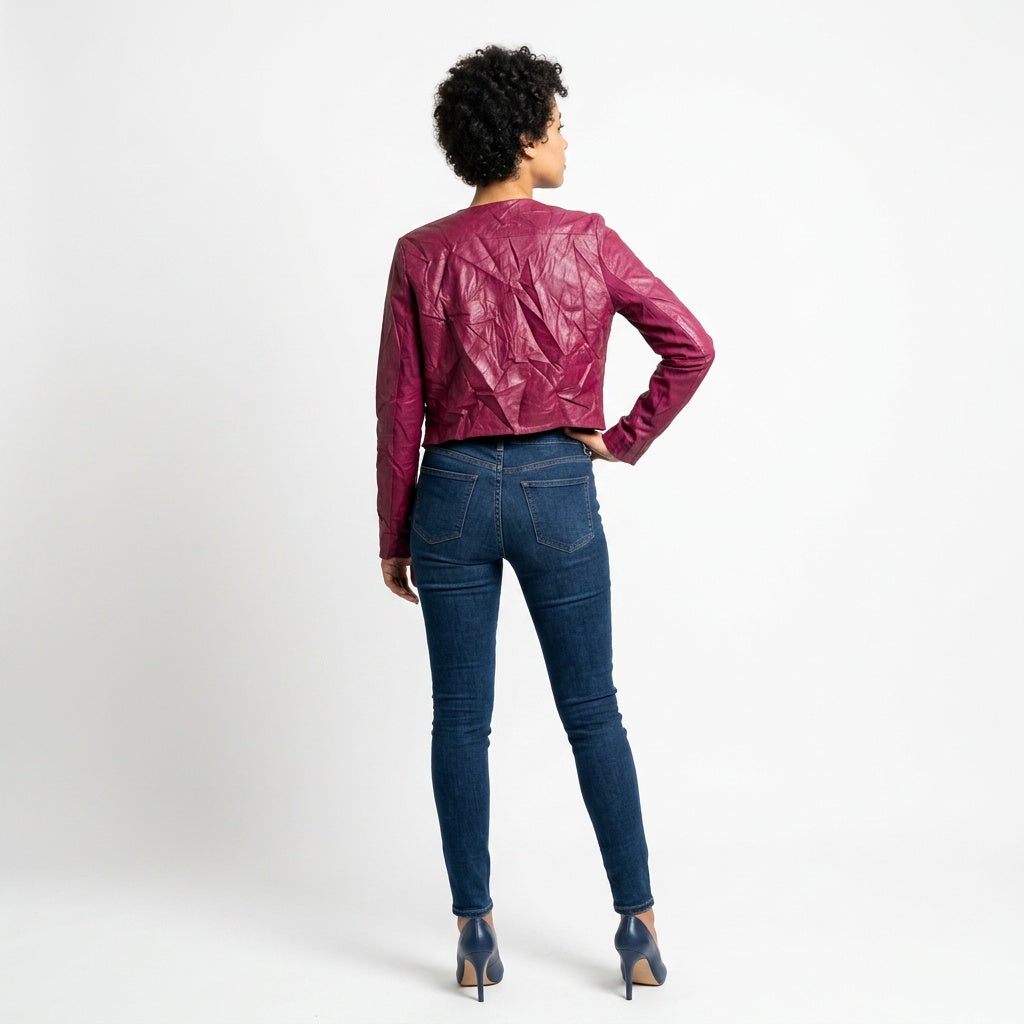 Ladies burgundy leather jacket.