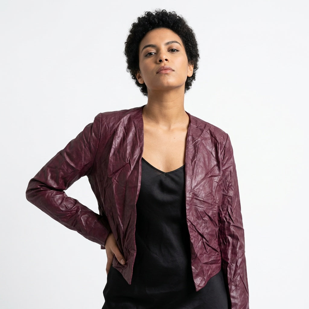 Ladies burgundy leather jacket.