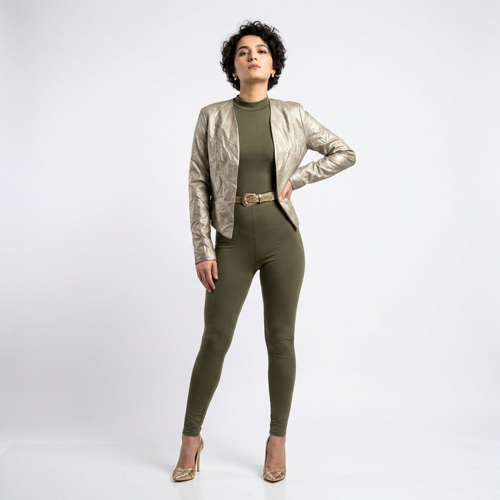Ladies gold leather jacket.
