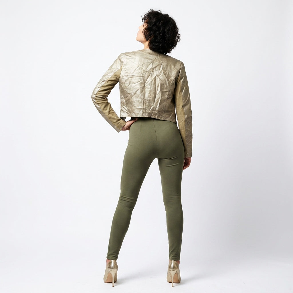 Ladies gold leather jacket.