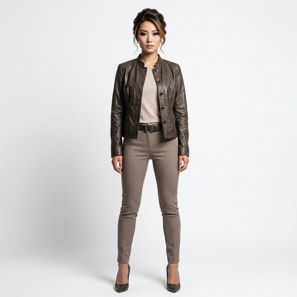 Ladies brown leather jacket.