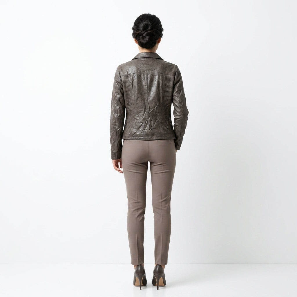 Ladies brown leather jacket.