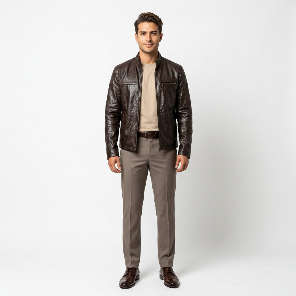 Brown leather jacket for man.