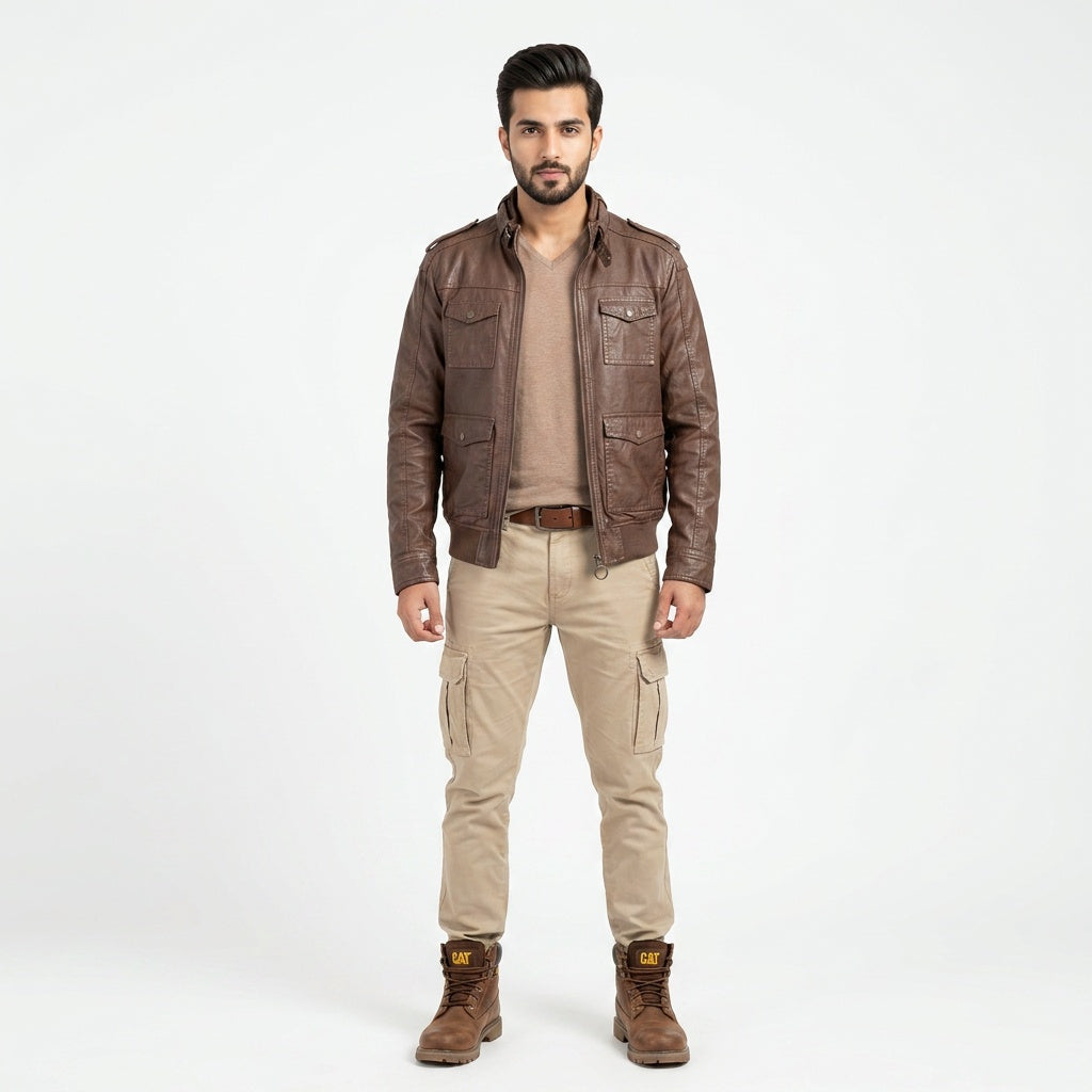 Brown leather jacket for man.