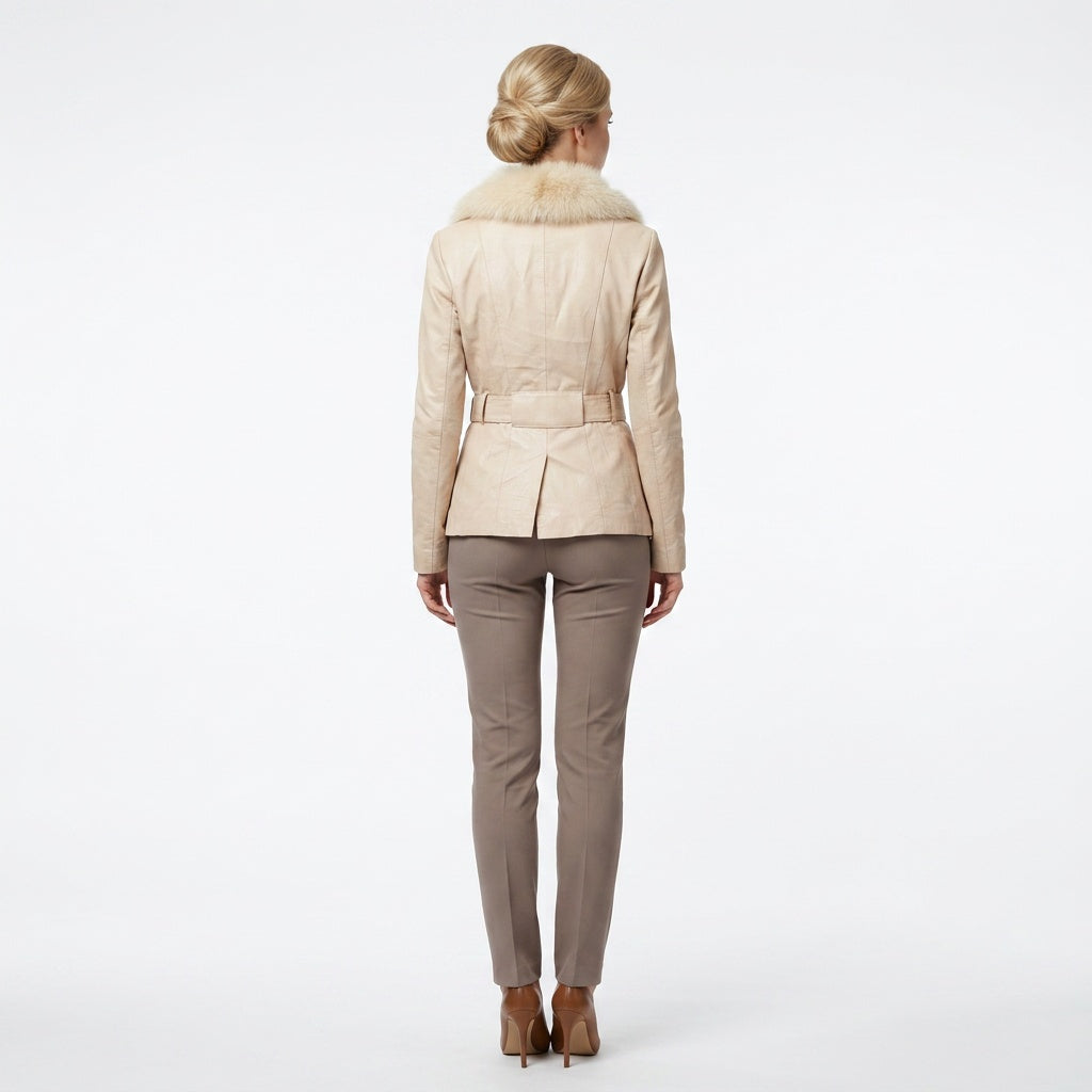 Ladies beige leather jacket.