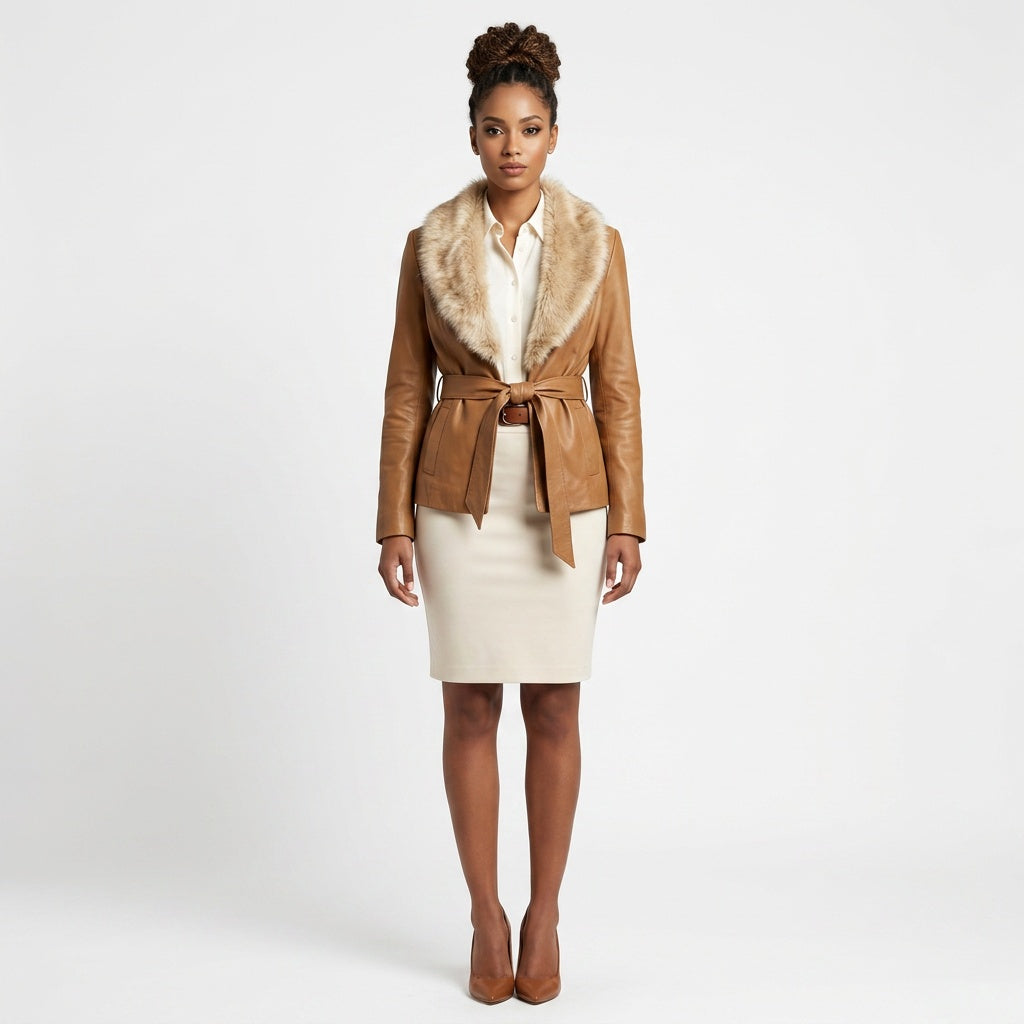 Ladies brown leather jacket.