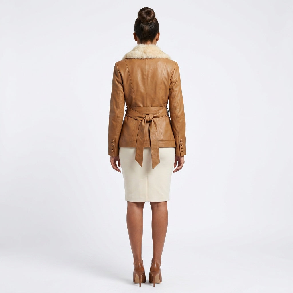 Ladies brown leather jacket.