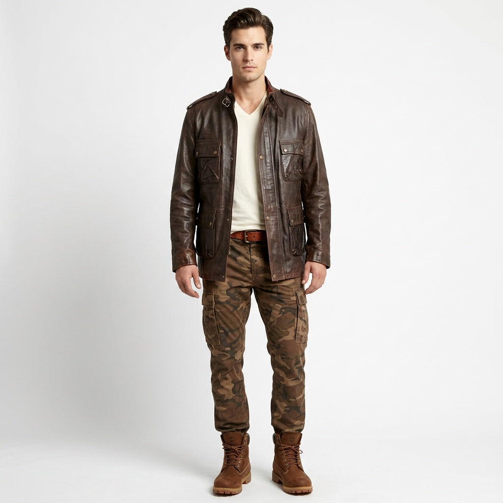 Brown leather jacket for man.