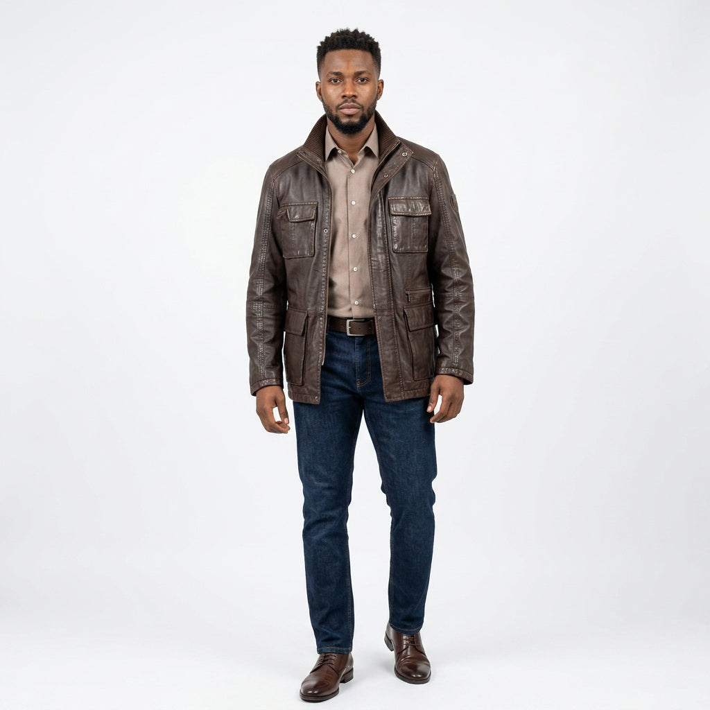 Brown leather jacket for man.
