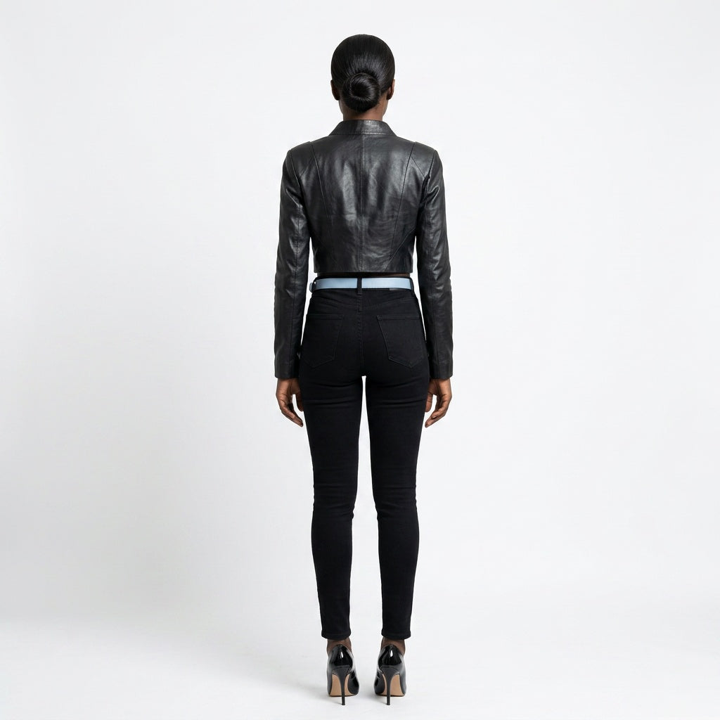 Ladies black leather jacket.