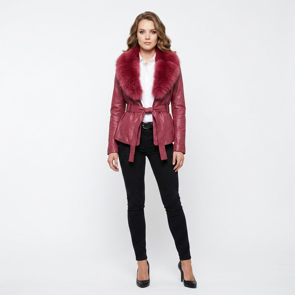 LADIES RED LEATHER JACKET.