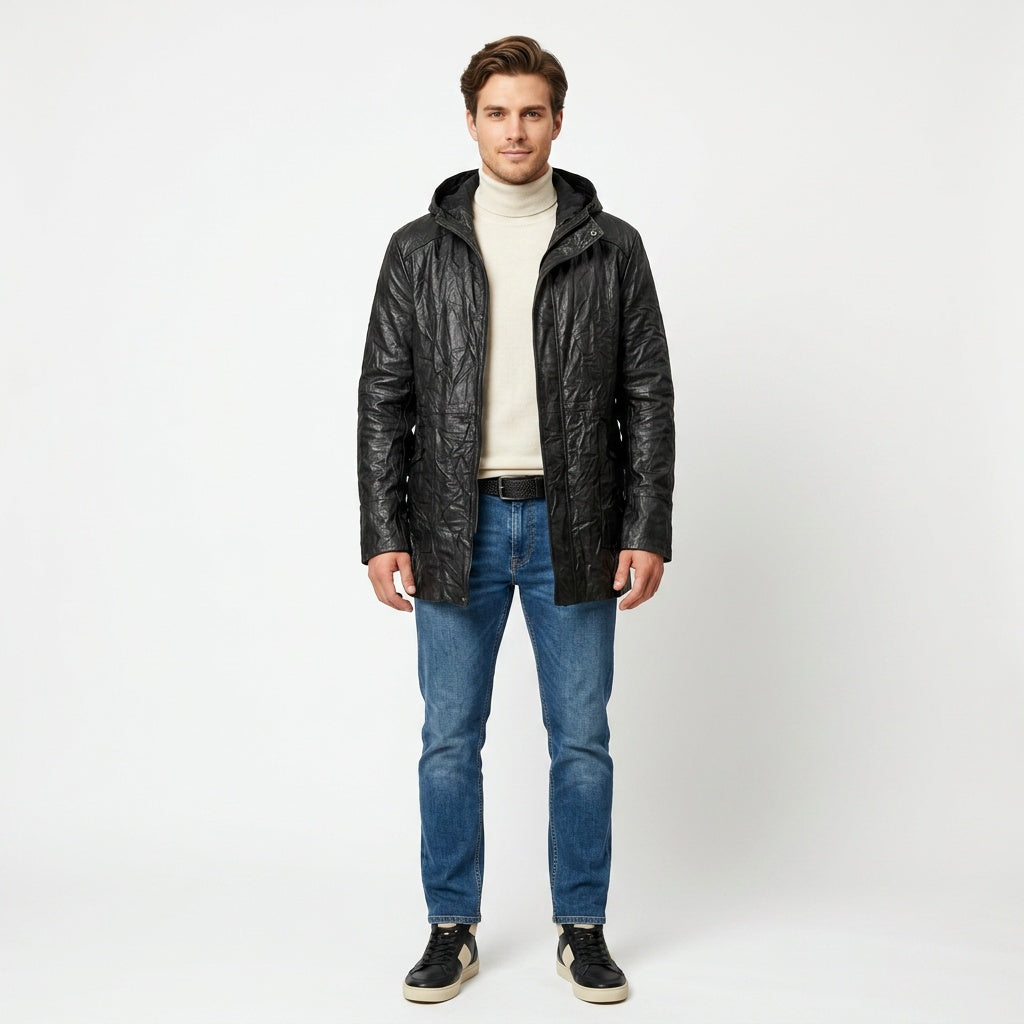 Black leather jacket for man.