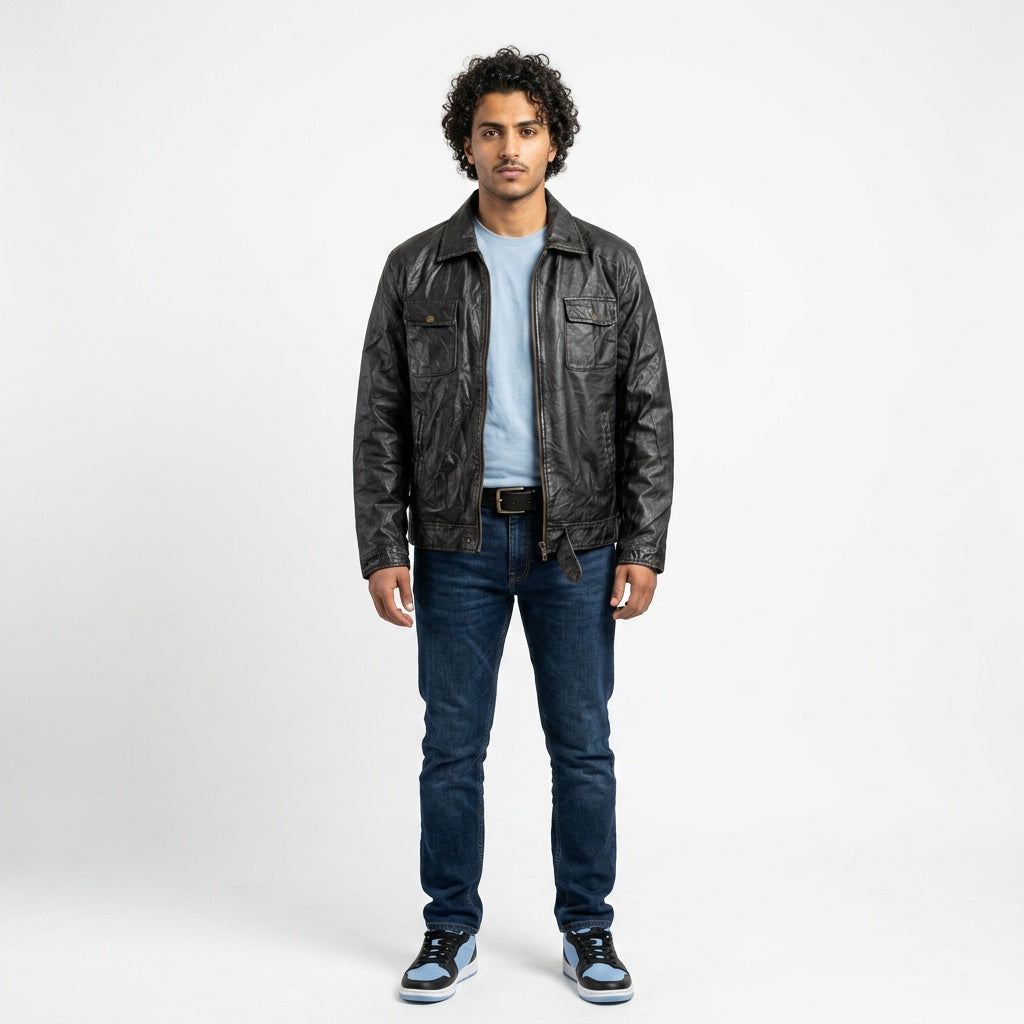 Black leather jacket for man.