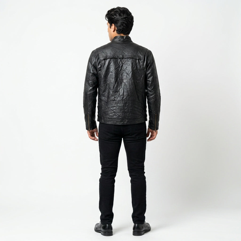 Black leather jacket for men.