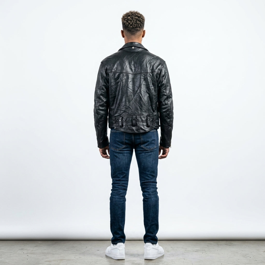 Black leather jacket for men.