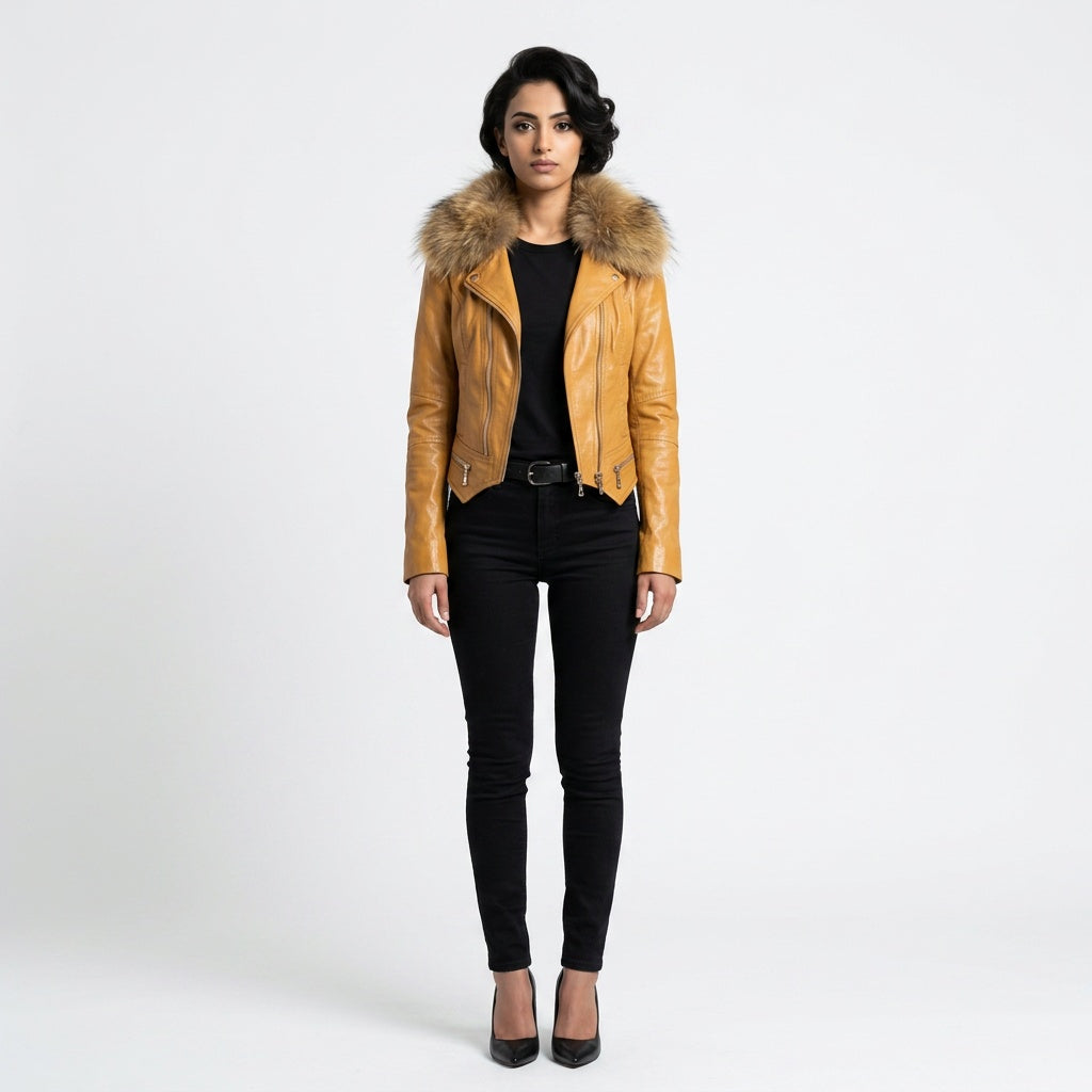 Ladies brown leather jacket.