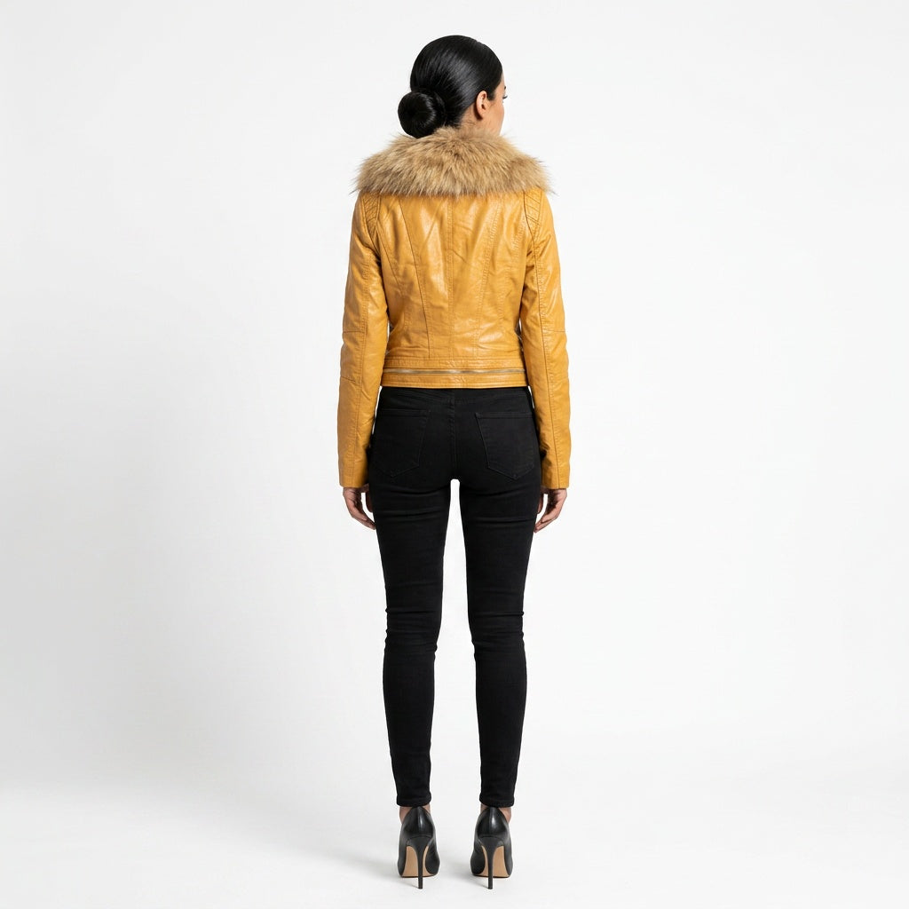 Ladies brown leather jacket.