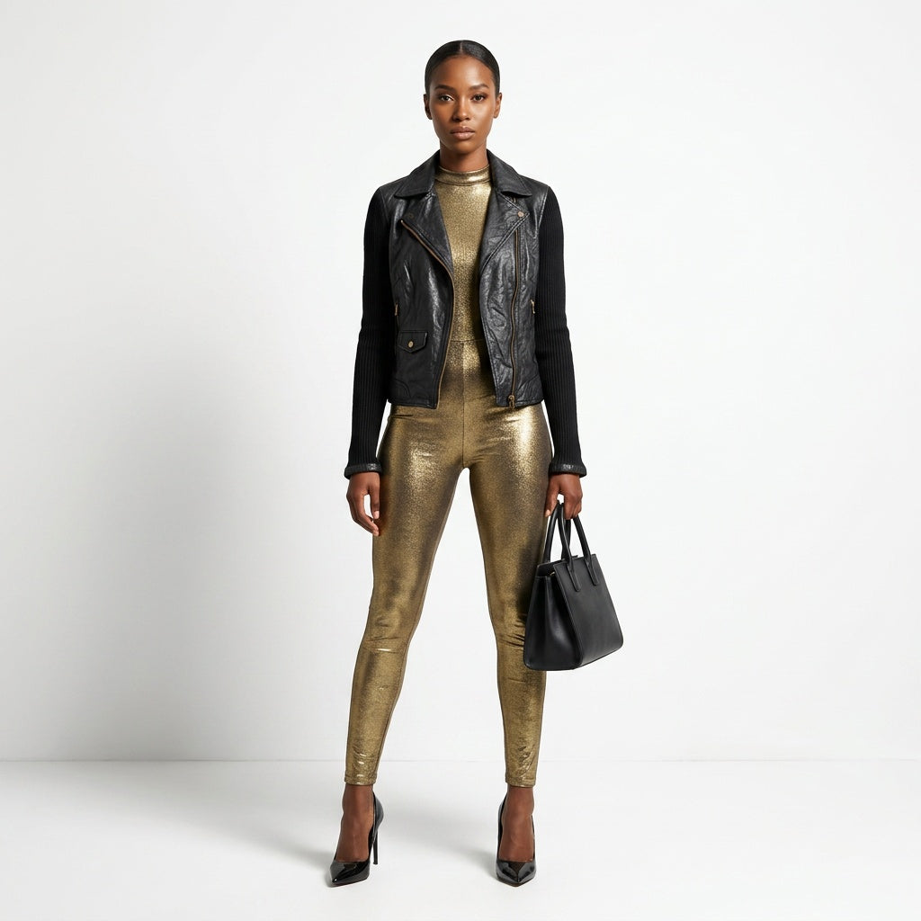 Ladies black leather jacket.