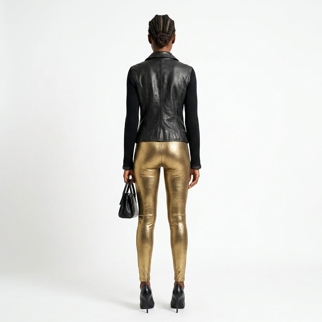Ladies black leather jacket.