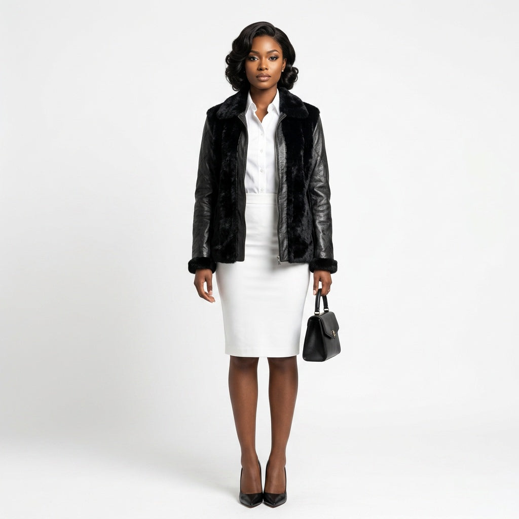 Ladies black leather jacket.