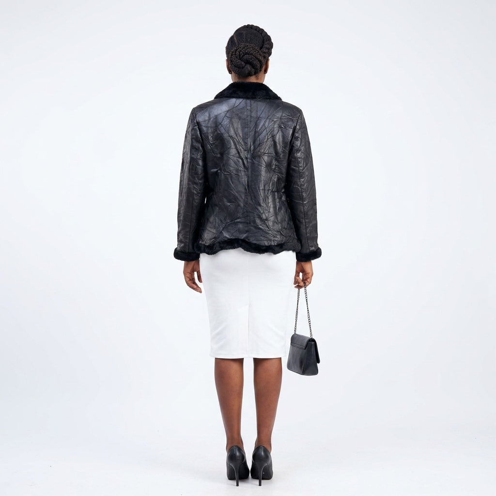 Ladies black leather jacket.