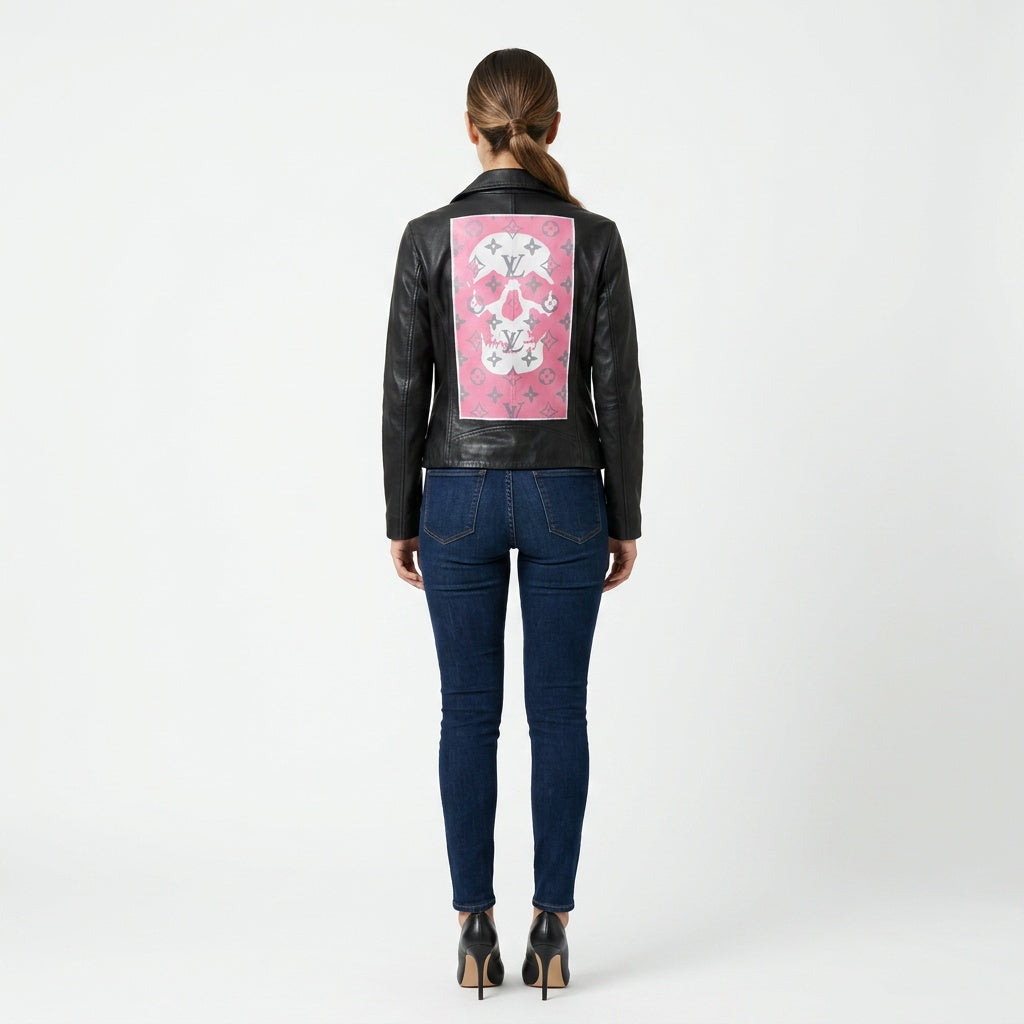 Ladies black leather jacket.