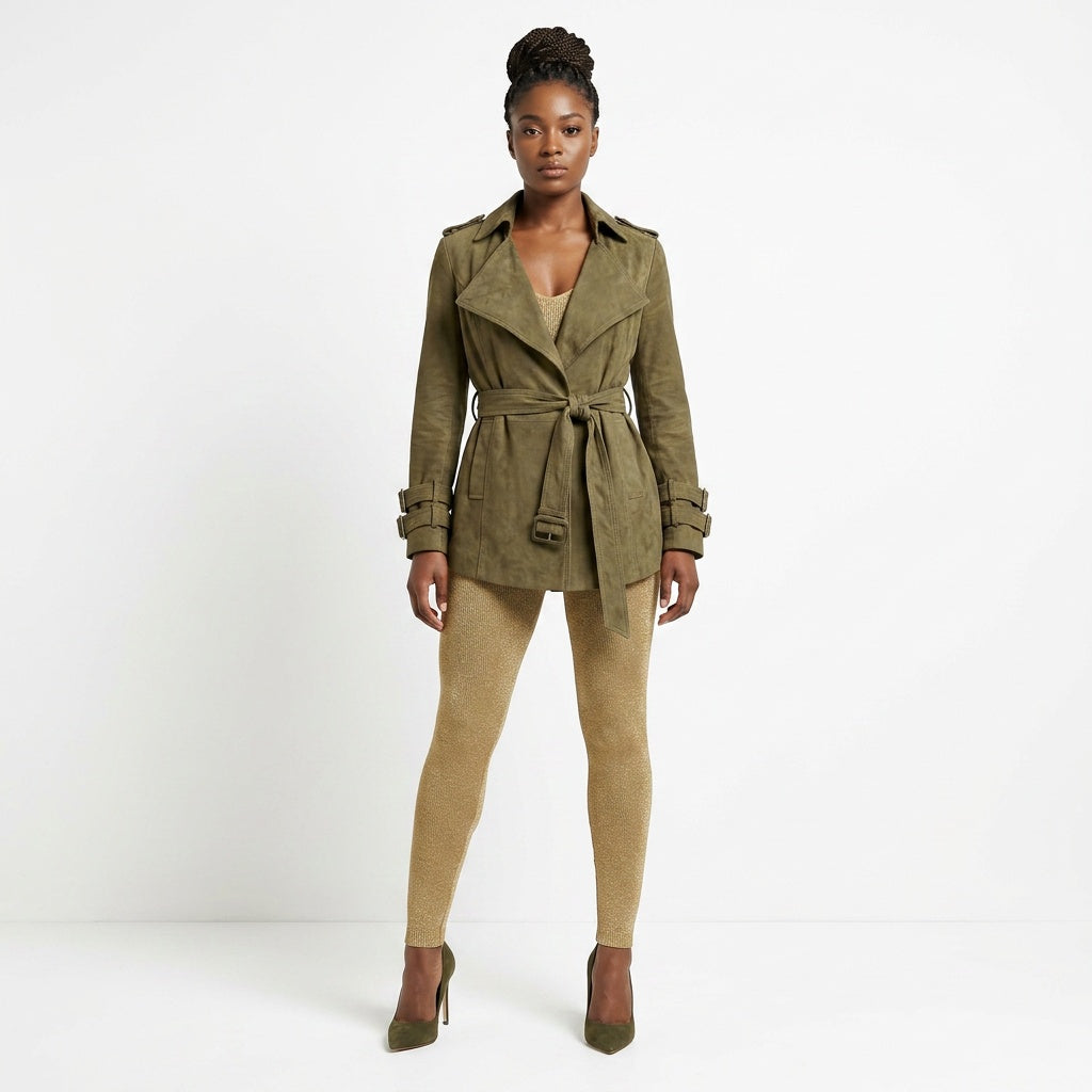 Ladies olive green leather jacket.