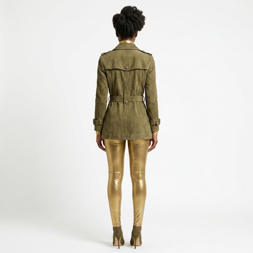 Ladies olive green leather jacket.
