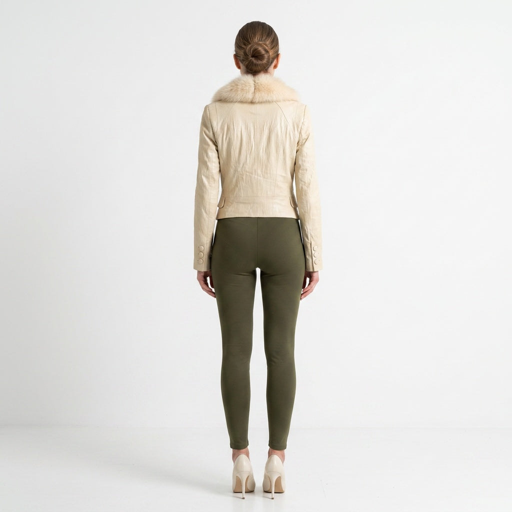 Ladies cream leather jacket.