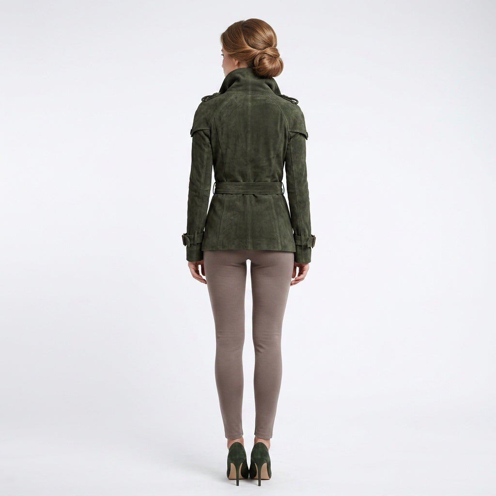 Ladies dark green leather jacket.