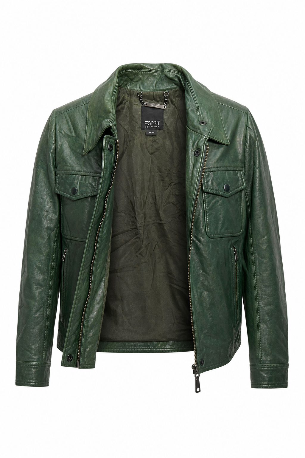 Ladies green leather jacket.