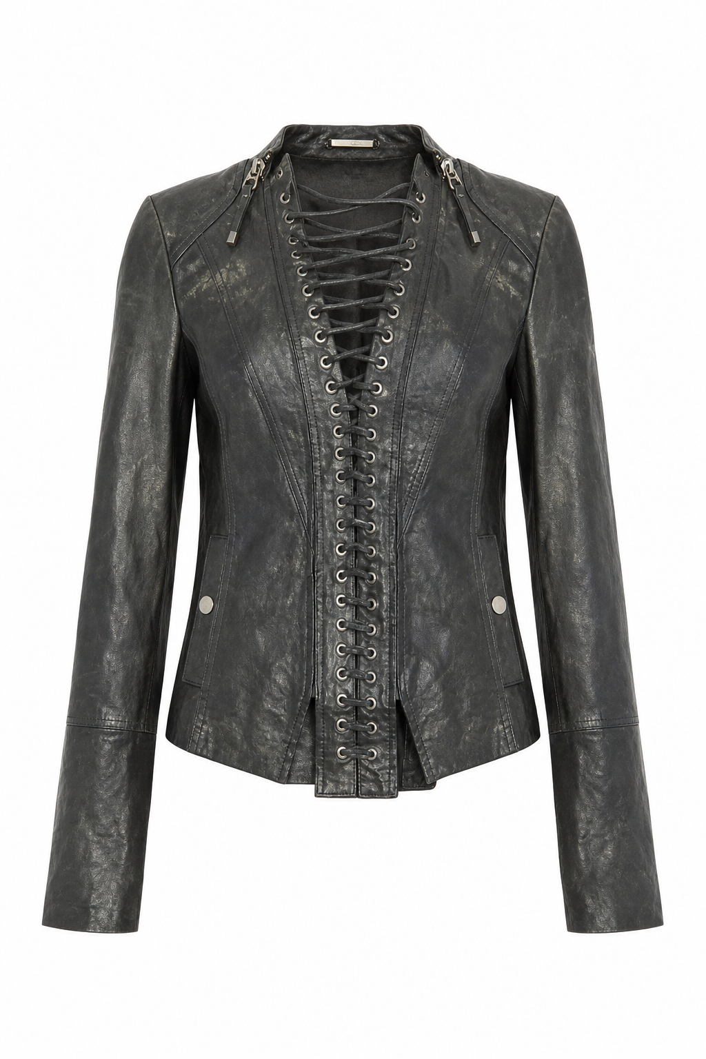 Ladies black leather jacket.