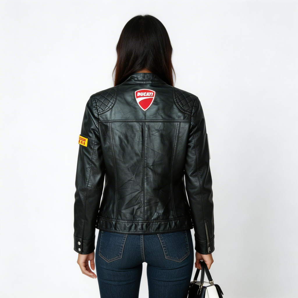 Ladies black leather jacket.