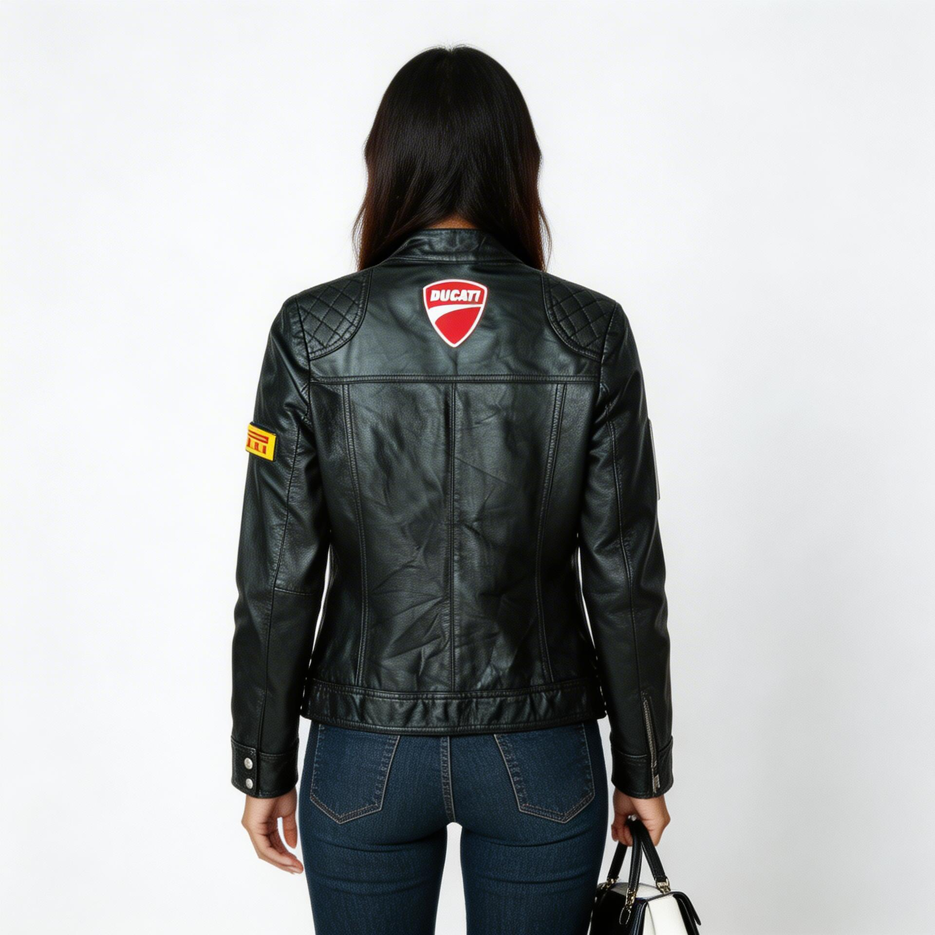 Ladies black leather jacket.