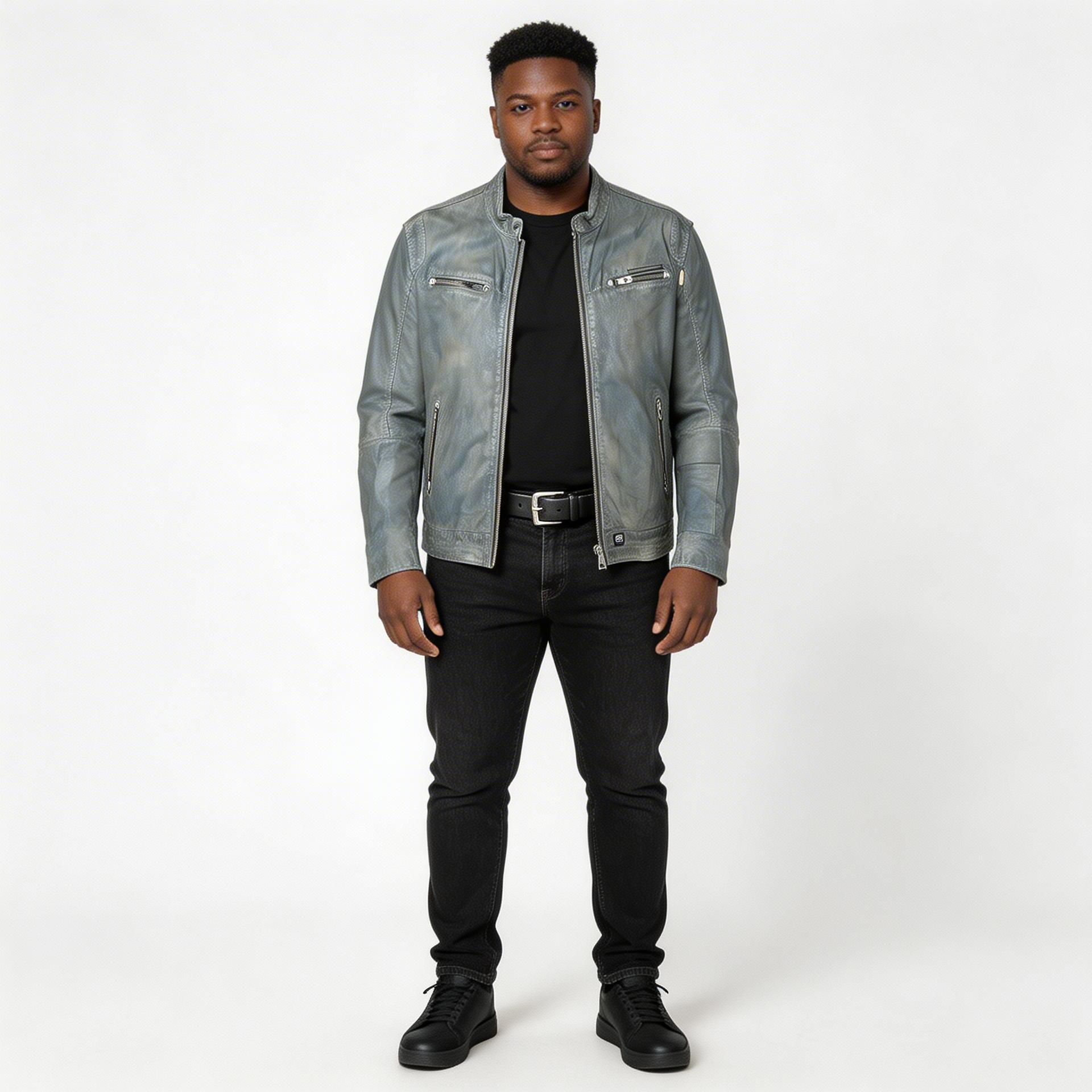 Faded grey leather jacket for man.man