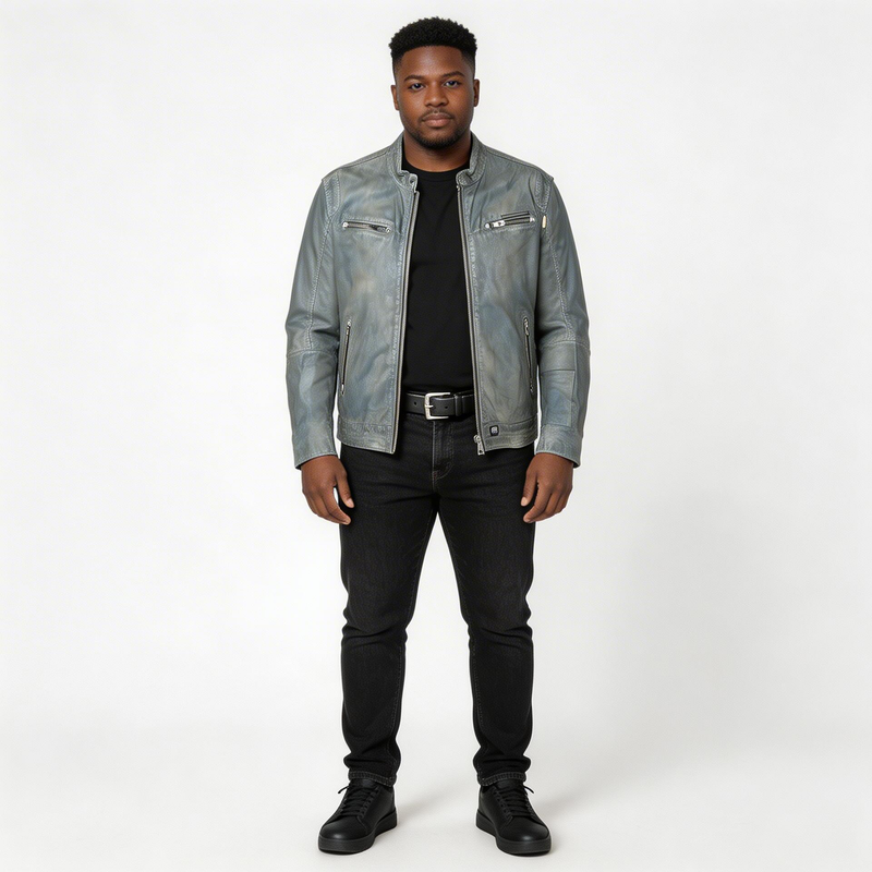 Faded grey leather jacket for man.man