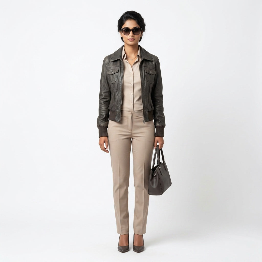 Ladies brown leather jacket.