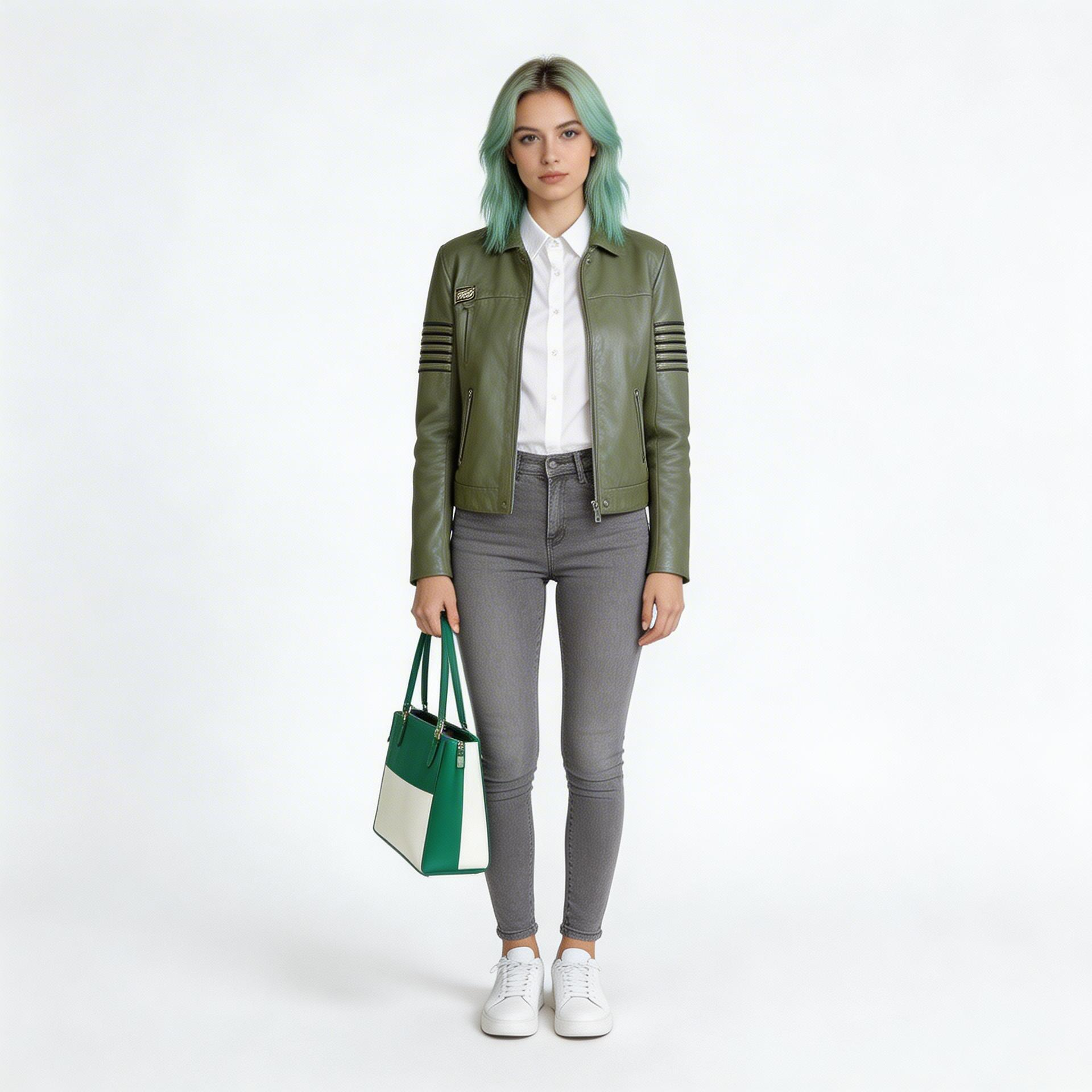 Ladies Green leather jacket.