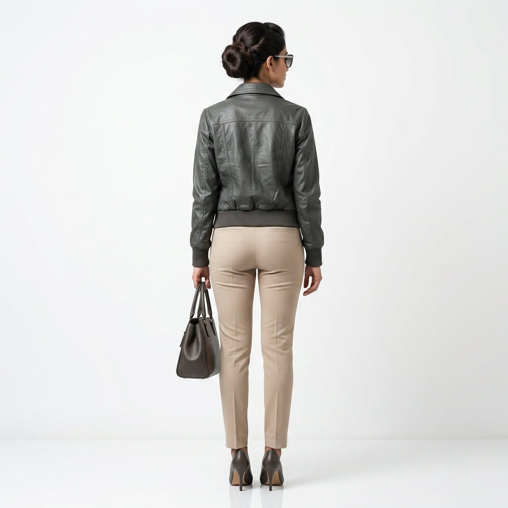 Ladies brown leather jacket.