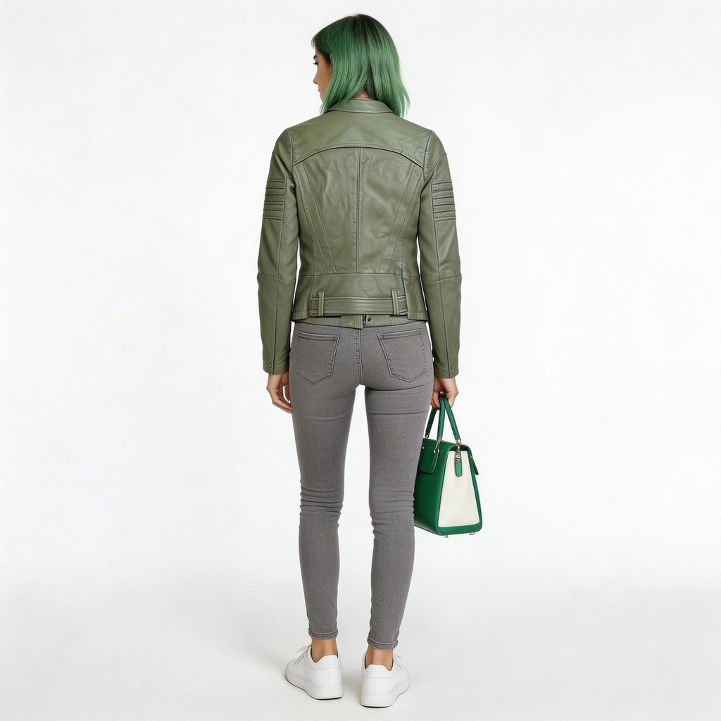 Ladies Green leather jacket.