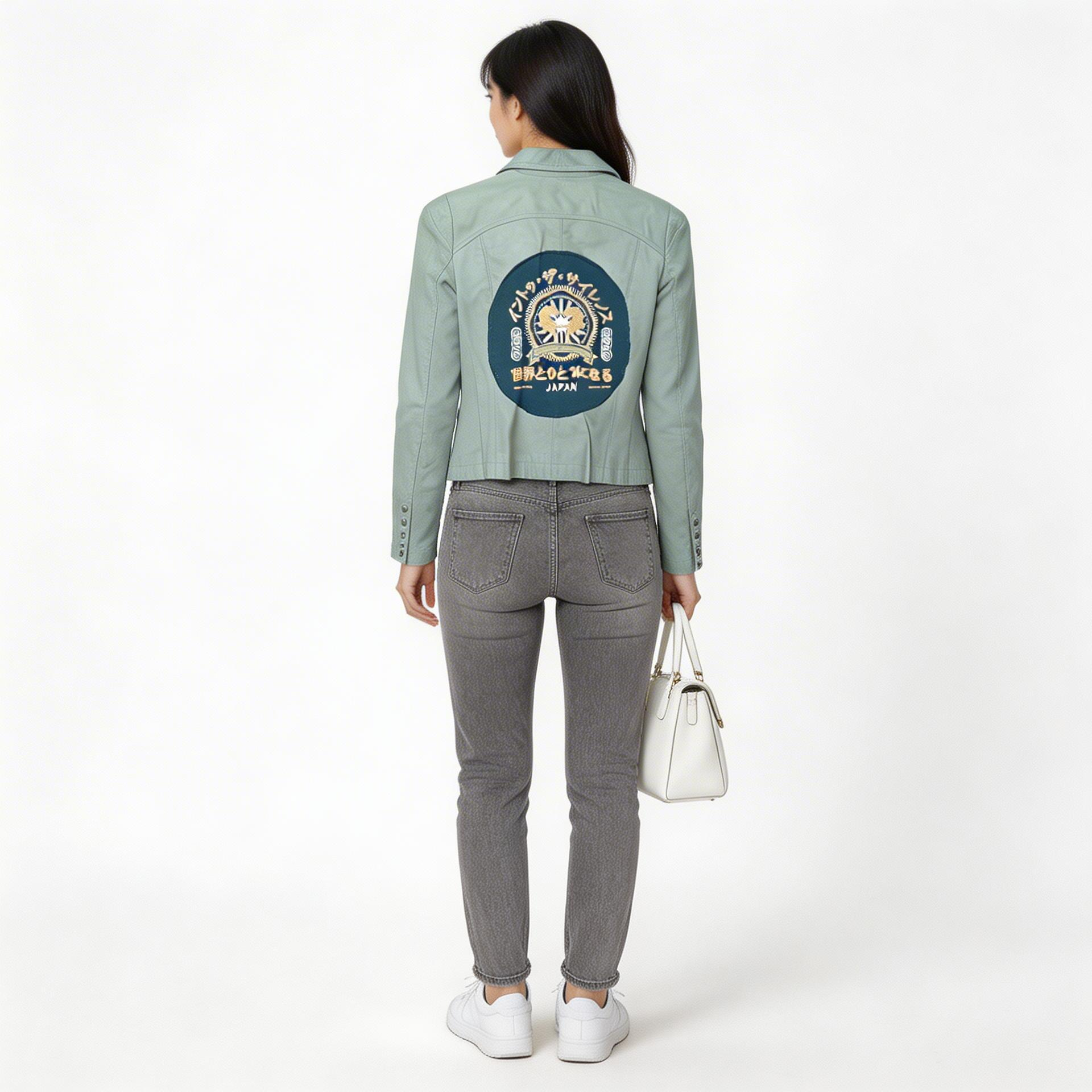 Ladies light green leather jacket.