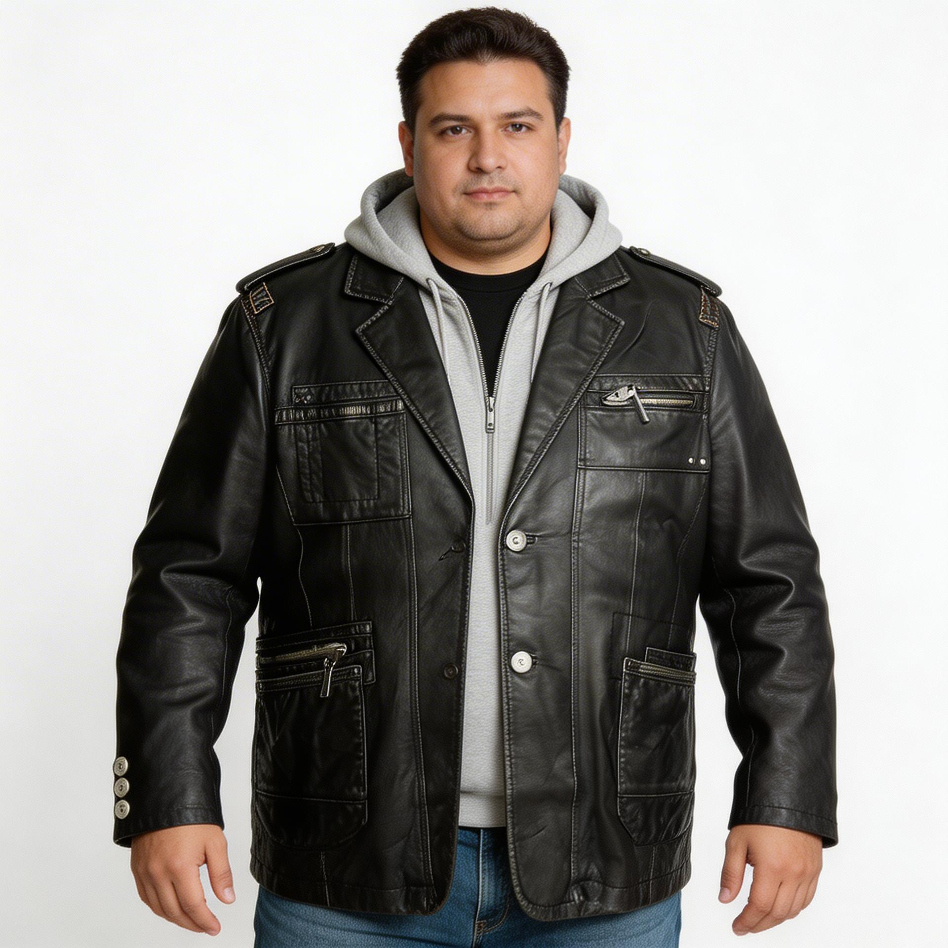 Black charcoal faded leather jacket.