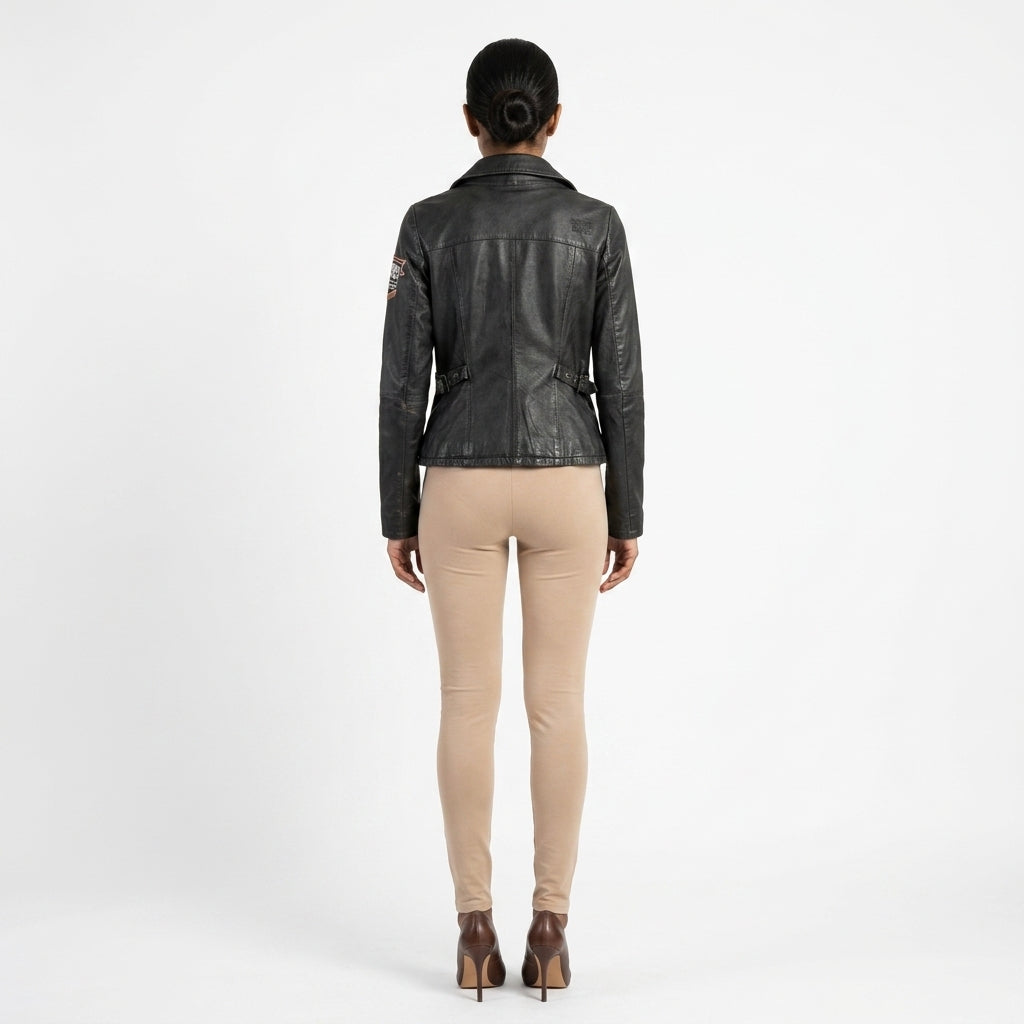 Ladies dark brown leather jacket.