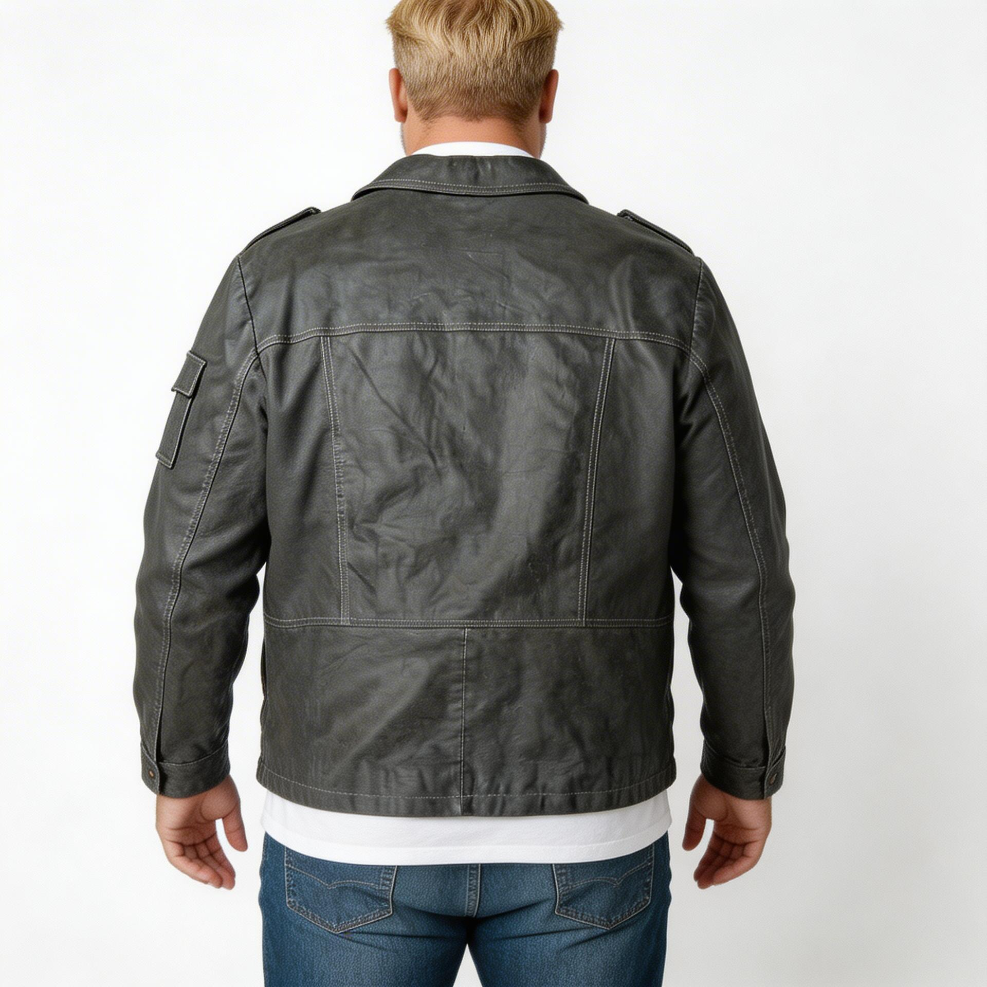 Grey suede leather jacket.