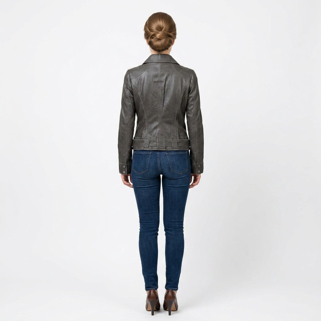 Ladies brown leather jacket.