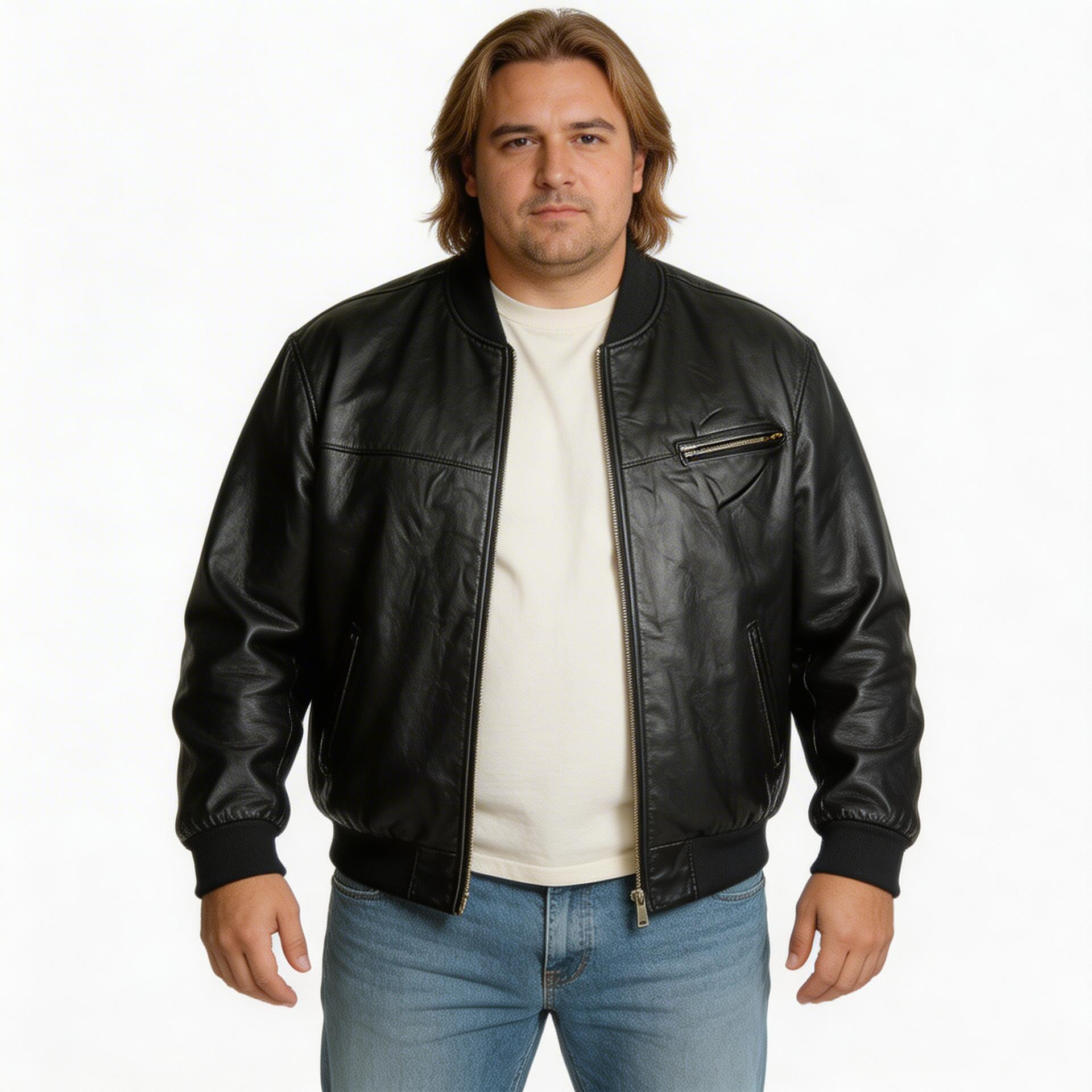 Black cow leather jacket.