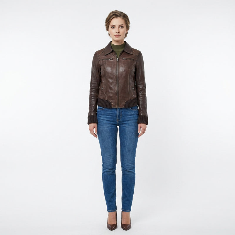 Ladies brown leather jacket.