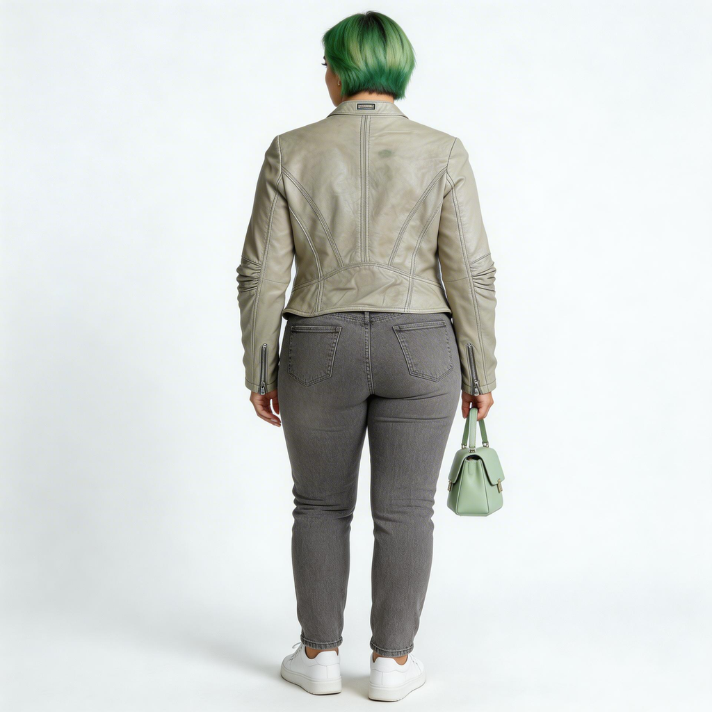 Ladies Faded green leather jacket.