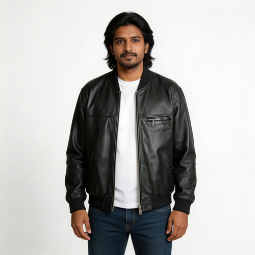 Black calf leather jacket.