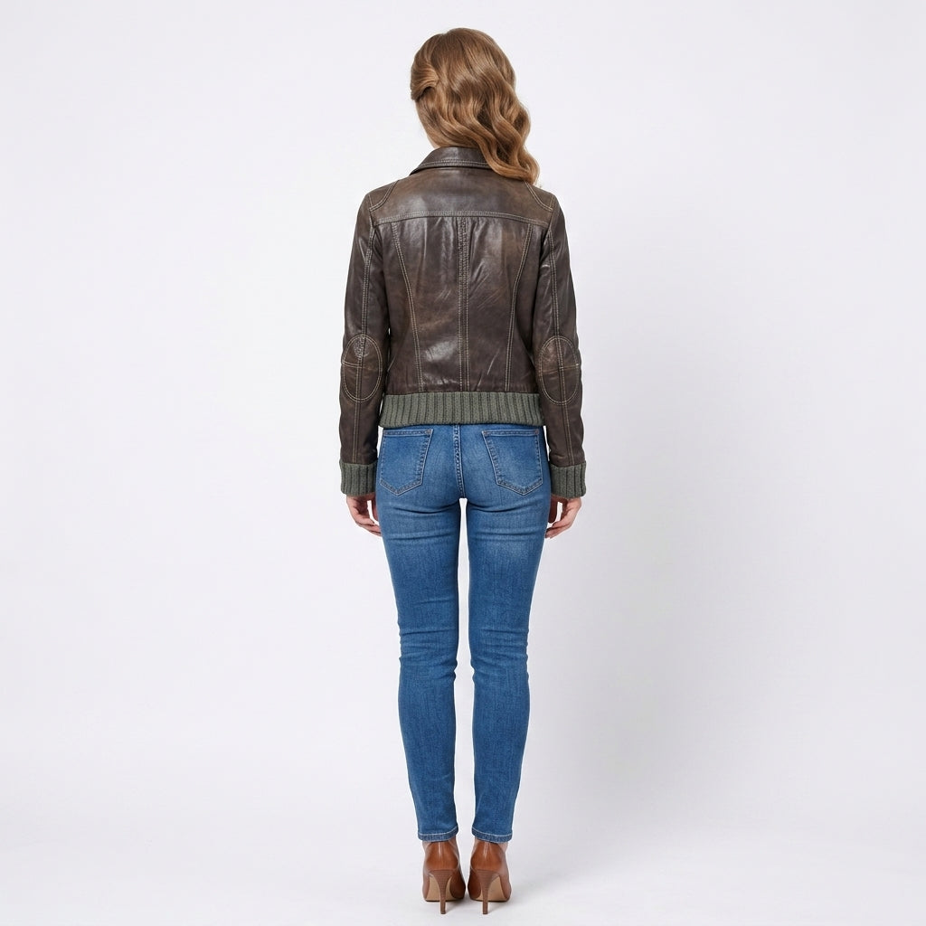 Ladies brown leather jacket.